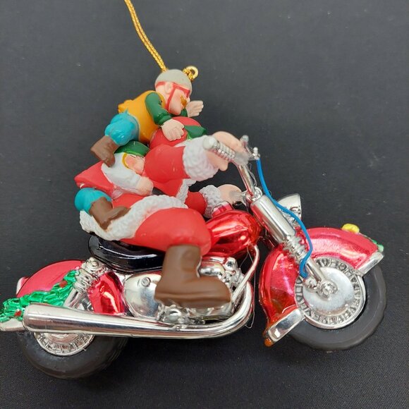 Santa & Elf Riding Motorcycle Christmas Ornament Chopper Hog Santa's Best 1995 - Picture 6 of 9